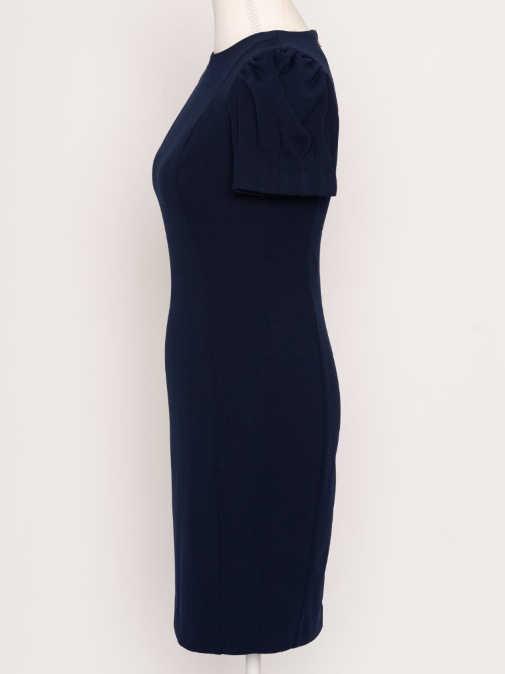 DKNY Navy Blue Scuba Sheath Dress Puff Sleeve NWOT Workwear Office Siren Size 2P - Picture 2 of 13